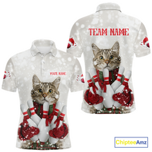 Load image into Gallery viewer, Custom Funny Cat Christmas Bowling Jersey for Men Polo &amp; 1/4 Zip Bowling Team Shirts HNT145