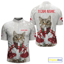 Load image into Gallery viewer, Custom Funny Cat Christmas Bowling Jersey for Men Polo &amp; 1/4 Zip Bowling Team Shirts HNT145