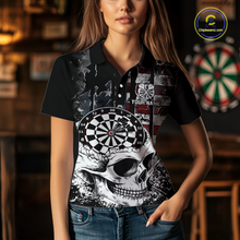 Load image into Gallery viewer, Custom American Flag Skull Dart Shirt Dart Team Jersey for Women Dartboard Shirts Dart League NNT176