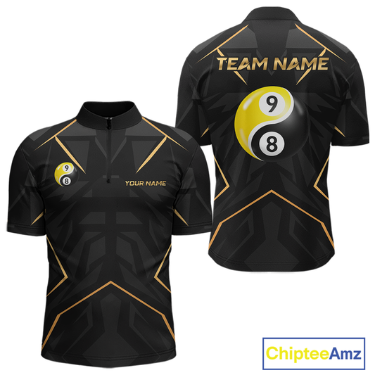Custom Black Gold 8 Ball 9 Ball Yin Yang Pool Shirts Billiard Shirt for Men Billiard Team Jersey NNT179