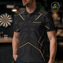 Load image into Gallery viewer, Custom Black Gold Dartboard Shirts Dart Shirt for Men Dart Team Jersey Dart League NNT178