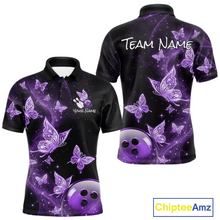 Load image into Gallery viewer, Custom Purple Galaxy Butterflies Bowling Shirt for Men Butterfly Bowling Team Jersey Bowling League HNT277