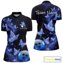 Load image into Gallery viewer, Custom Blue Galaxy Butterflies Bowling Shirt for Women Butterfly Bowling Team Jersey Bowling League HNT277