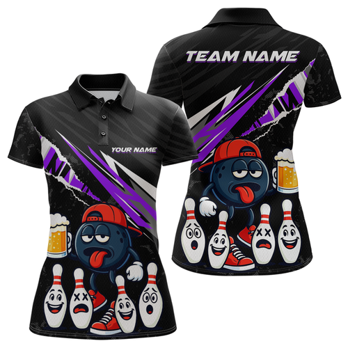Custom Purple Beer Bowling Jersey for Women Bowling Team Shirts Bowling Uniform Polo & 1/4 Zip HNT133