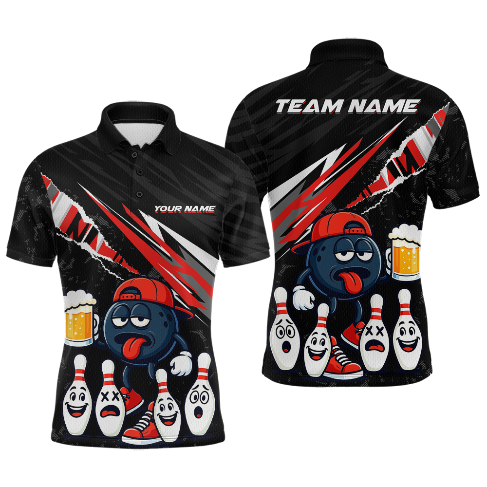 Custom Red Beer Bowling Jersey for Men Bowling Team Shirts Bowling Uniform Polo & 1/4 Zip HNT133