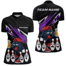 Load image into Gallery viewer, Custom Purple Beer Bowling Jersey for Women Bowling Team Shirts Bowling Uniform Polo &amp; 1/4 Zip HNT133