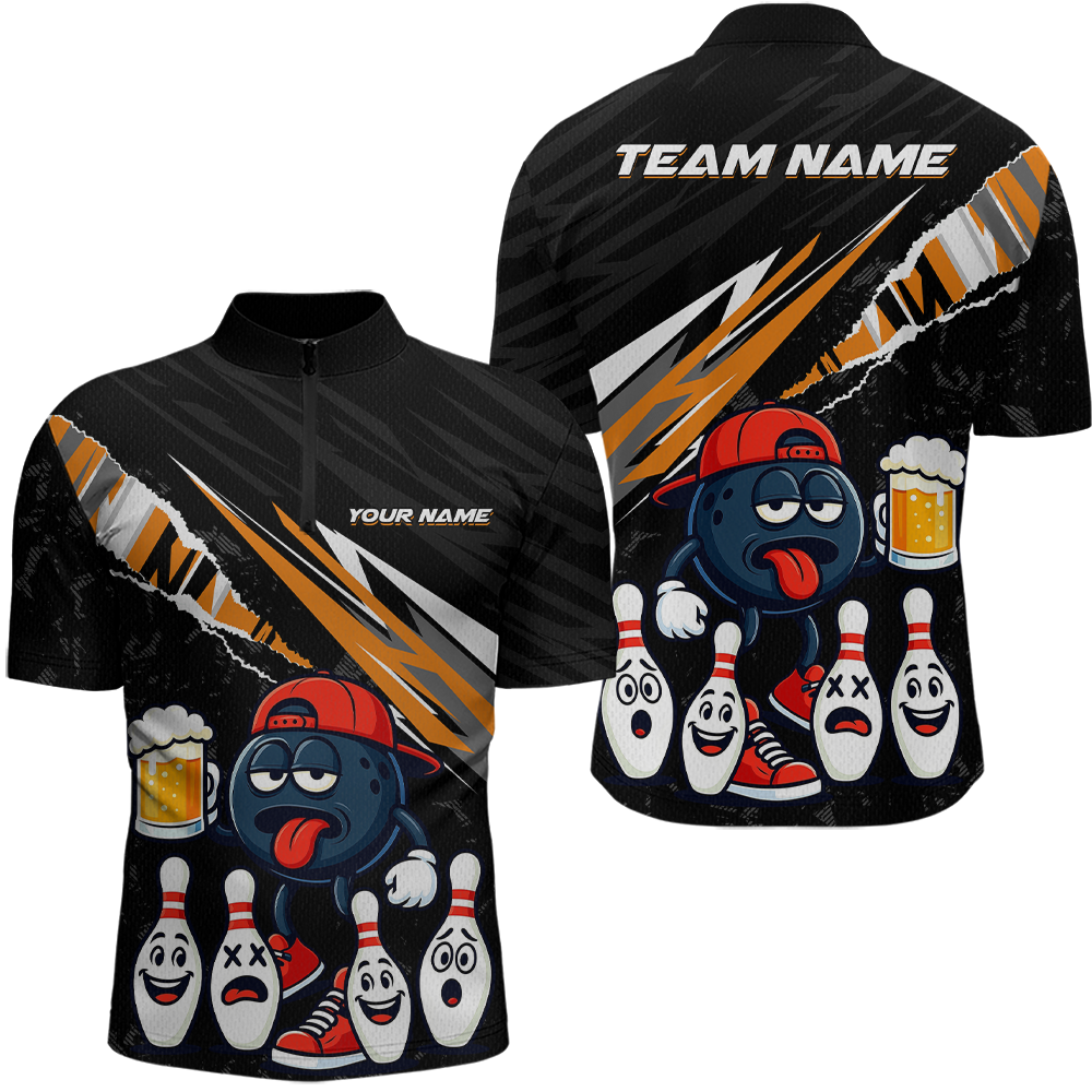 Custom Orange Beer Bowling Jersey for Men Bowling Team Shirts Bowling Uniform Polo & 1/4 Zip HNT133
