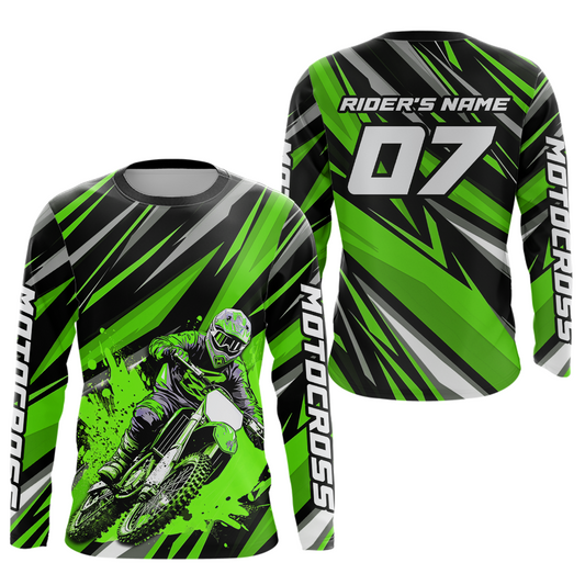 Custom Green Youth Motocross Jersey Racing for Kid Men Women MX Dirt Bike Shirts UPF30+ DNT47