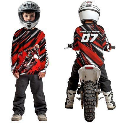 Custom Red Youth Motocross Jersey Racing for Kid Men Women MX Dirt Bike Shirts UPF30+ DNT47