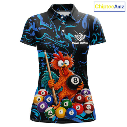 Custom Teal Blue Chicken 8 Ball Billiard Shirt for Women Billiard Jerseys Team Billiard League NNT197