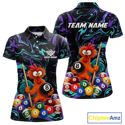 Custom Teal Purple Chicken 8 Ball Billiard Shirt for Women Billiard Jerseys Team Billiard League NNT197