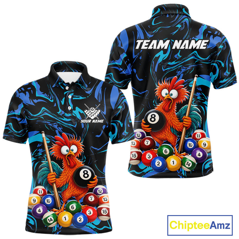 Custom Teal Blue Chicken 8 Ball Billiard Shirt for Men Billiard Jerseys Team Billiard League NNT197