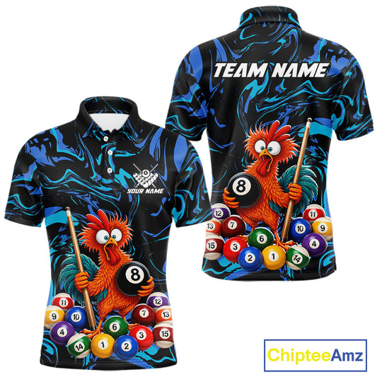 Custom Teal Blue Chicken 8 Ball Billiard Shirt for Men Billiard Jerseys Team Billiard League NNT197