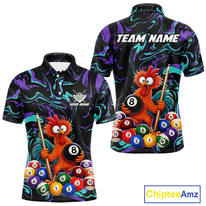Custom Teal Purple Chicken 8 Ball Billiard Shirt for Men Billiard Jerseys Team Billiard League NNT197