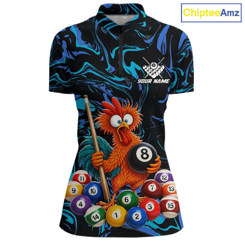 Custom Teal Blue Chicken 8 Ball Billiard Shirt for Women Billiard Jerseys Team Billiard League NNT197