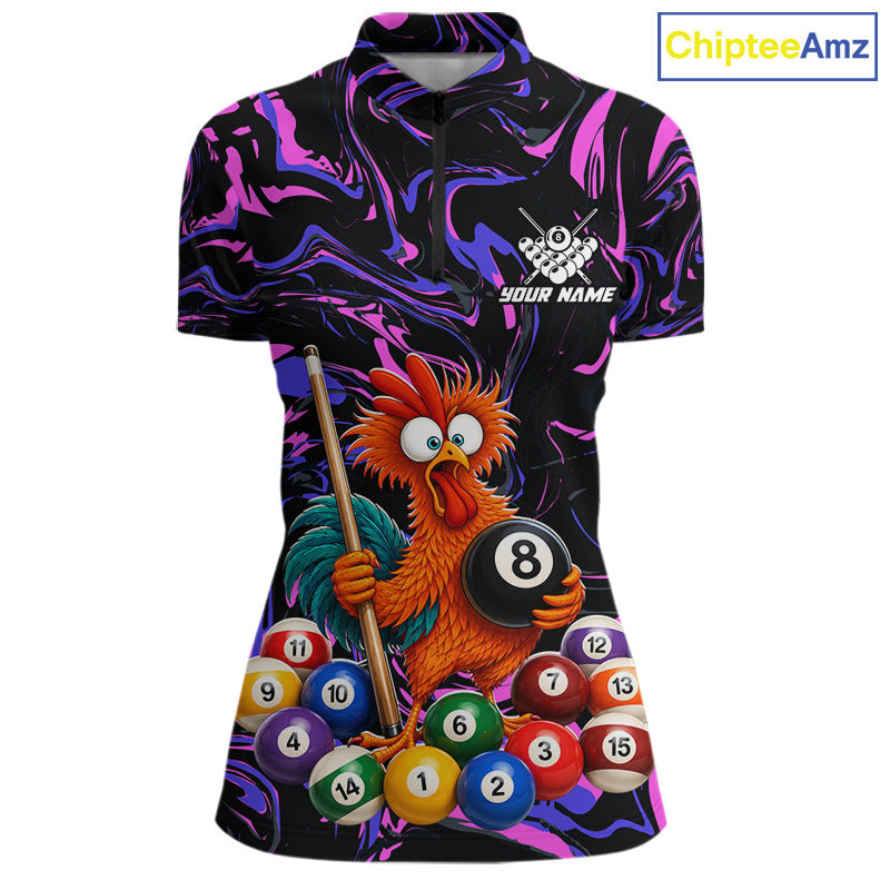 Custom Purple Chicken 8 Ball Billiard Shirt for Women Billiard Jerseys Team Billiard League NNT197