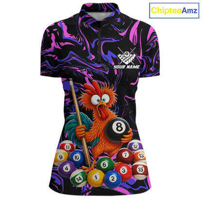 Custom Purple Chicken 8 Ball Billiard Shirt for Women Billiard Jerseys Team Billiard League NNT197