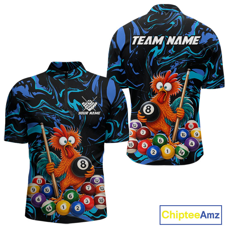 Custom Teal Blue Chicken 8 Ball Billiard Shirt for Men Billiard Jerseys Team Billiard League NNT197