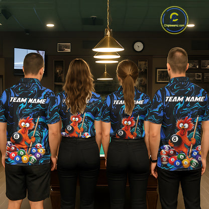 Custom Teal Blue Chicken 8 Ball Billiard Shirt for Women Billiard Jerseys Team Billiard League NNT197
