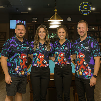 Custom Teal Purple Chicken 8 Ball Billiard Shirt for Men Billiard Jerseys Team Billiard League NNT197