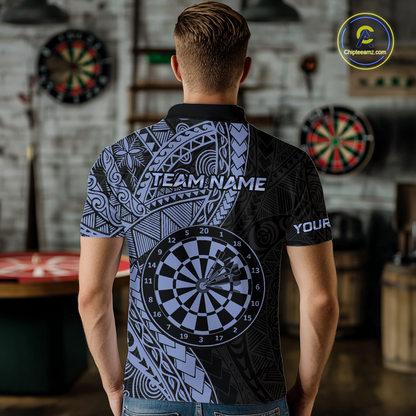 Custom Blue Tribal Dart Shirts for Men Dart Team Jersey Dartboard Gifts Polo & 1/4 Zip NNT163