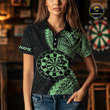 Load image into Gallery viewer, Custom Green Tribal Dart Shirts for Women Dart Team Jersey Dartboard Gifts Polo &amp; 1/4 Zip NNT163