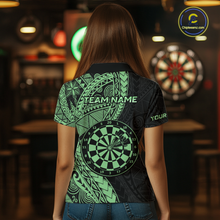 Load image into Gallery viewer, Custom Green Tribal Dart Shirts for Women Dart Team Jersey Dartboard Gifts Polo &amp; 1/4 Zip NNT163