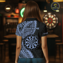 Load image into Gallery viewer, Custom Blue Tribal Dart Shirts for Women Dart Team Jersey Dartboard Gifts Polo &amp; 1/4 Zip NNT163