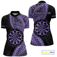 Load image into Gallery viewer, Custom Purple Tribal Dart Shirts for Women Dart Team Jersey Dartboard Gifts Polo &amp; 1/4 Zip NNT163