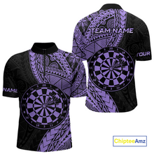 Load image into Gallery viewer, Custom Purple Tribal Dart Shirts for Men Dart Team Jersey Dartboard Gifts Polo &amp; 1/4 Zip NNT163