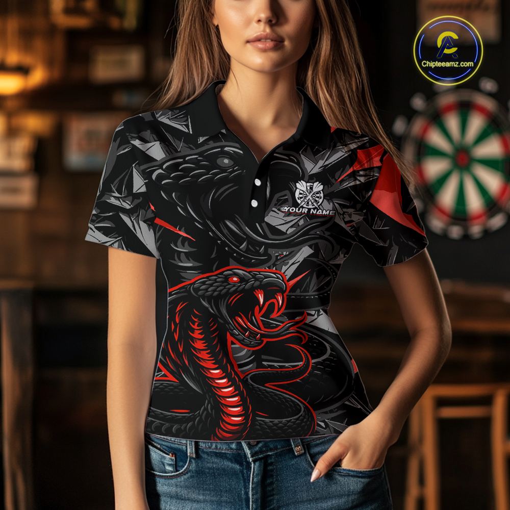 Red Custom Cobra Snake Dart Shirts for Women Dart Team Jersey Dartboard Gifts Polo & 1/4 Zip NNT162
