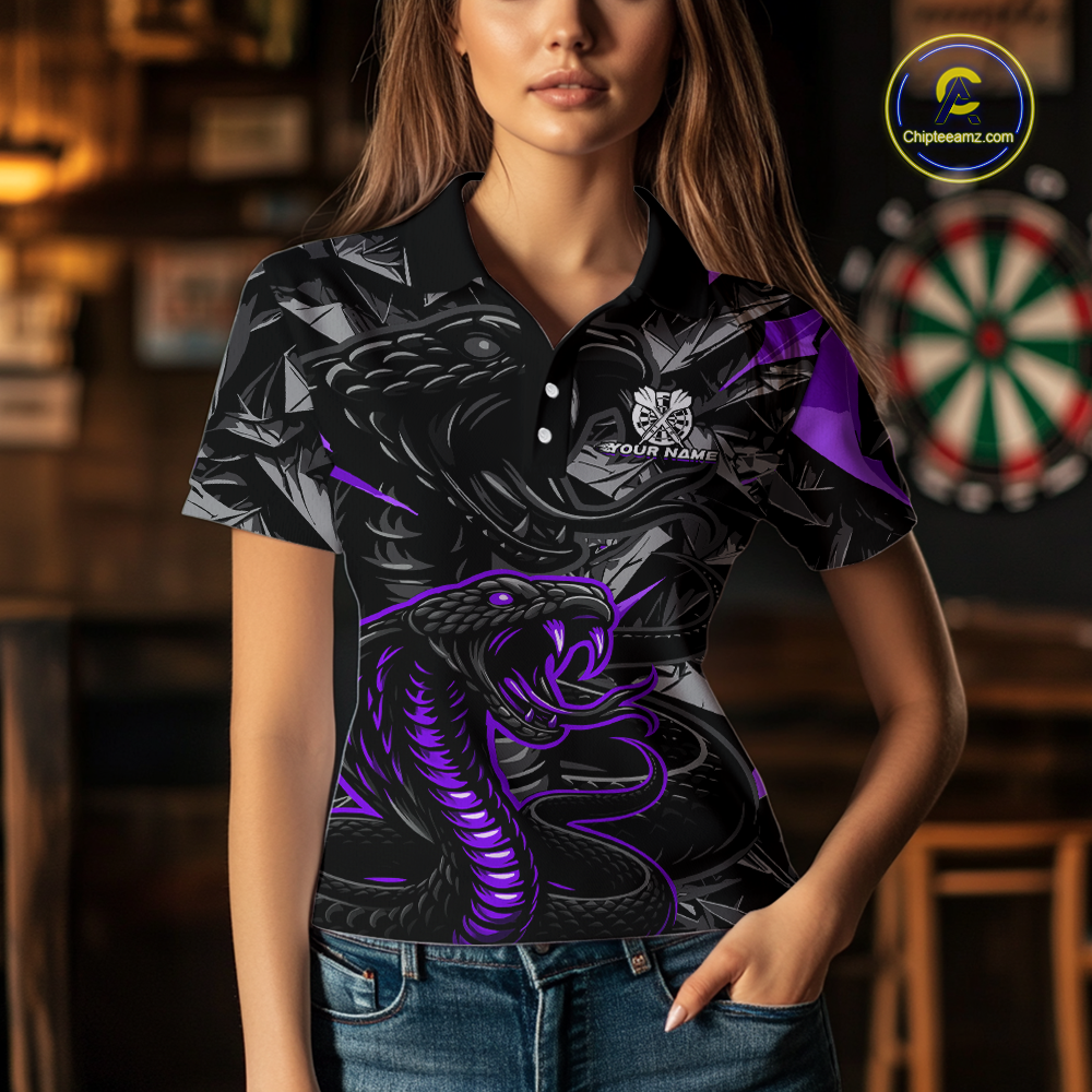 Purple Custom Cobra Snake Dart Shirts for Women Dart Team Jersey Dartboard Gifts Polo & 1/4 Zip NNT162