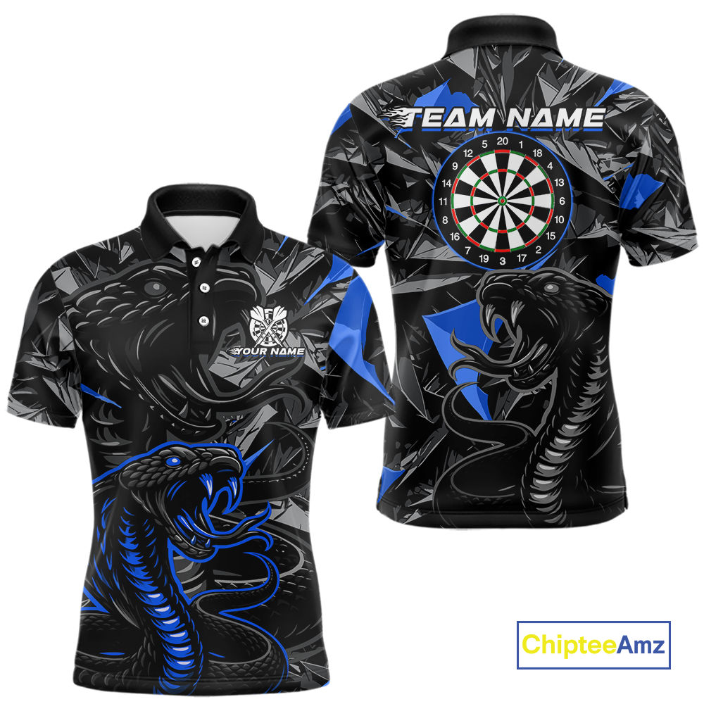 Blue Custom Cobra Snake Dart Shirts for Men Dart Team Jersey Dartboard Gifts Polo & 1/4 Zip NNT162