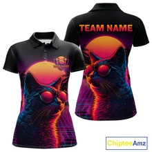 Load image into Gallery viewer, Custom Funny Cat Retro Sunset Bowling Jersey for Women Bowling Uniform Bowling Team Shirts HNT279