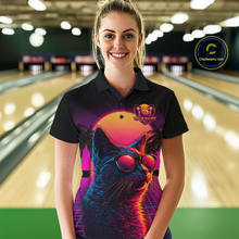 Load image into Gallery viewer, Custom Funny Cat Retro Sunset Bowling Jersey for Women Bowling Uniform Bowling Team Shirts HNT279