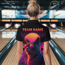 Load image into Gallery viewer, Custom Funny Cat Retro Sunset Bowling Jersey for Women Bowling Uniform Bowling Team Shirts HNT279