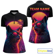 Load image into Gallery viewer, Custom Funny Cat Retro Sunset Bowling Jersey for Women Bowling Uniform Bowling Team Shirts HNT279