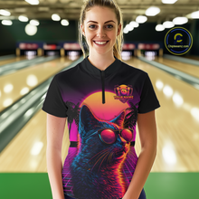 Load image into Gallery viewer, Custom Funny Cat Retro Sunset Bowling Jersey for Women Bowling Uniform Bowling Team Shirts HNT279