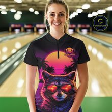 Load image into Gallery viewer, Custom Funny Raccoon Retro Sunset Bowling Jersey for Women Bowling Uniform Bowling Team Shirts HNT280