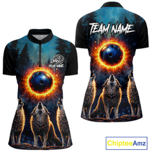 Load image into Gallery viewer, Flame Wolf Bowling Jersey for Women Bowling Uniform Polo &amp;1/4 Zip Custom Bowling Team Shirts HNT252