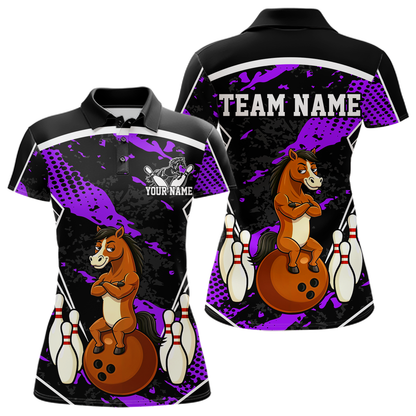 Custom Purple Funny Horse Bowling Tournament Jersey for Women Bowling Team Shirts Polo & 1/4 Zip HNT180