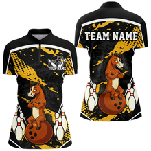 Load image into Gallery viewer, Custom Yellow Funny Horse Bowling Tournament Jersey for Women Bowling Team Shirts Polo &amp; 1/4 Zip HNT180