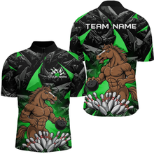 Load image into Gallery viewer, Custom Green Funny Horse Bowling Jersey for Men Bowling Team Shirts Bowling League Polo &amp; 1/4 Zip HNT183