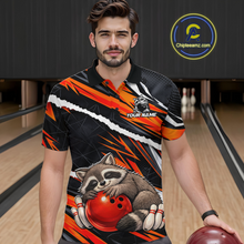 Load image into Gallery viewer, Custom Orange Raccoon Funny Bowling Jersey for Men Bowling Team Shirts Polo &amp; 1/4 Zip HNT247