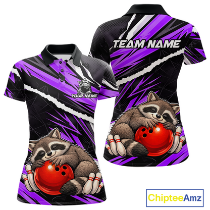 Custom Purple Raccoon Funny Bowling Jersey for Women Bowling Team Shirts Polo & 1/4 Zip HNT247