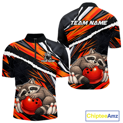 Custom Orange Raccoon Funny Bowling Jersey for Men Bowling Team Shirts Polo & 1/4 Zip HNT247