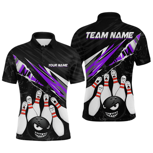 Custom Purple Funny Bowling Jersey for Men Bowling Uniform Polo & 1/4 Zip Bowling Team Shirts HNT128