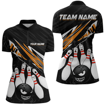 Load image into Gallery viewer, Custom Orange Funny Bowling Jersey for Women Bowling Uniform Polo &amp; 1/4 Zip Bowling Team Shirts HNT128