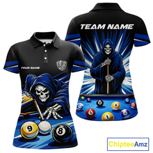 Load image into Gallery viewer, Custom Grim Reaper 8 Ball and 9 Ball Billiard Shirts for Women Billiard League Billiard Team Shirts NNT105