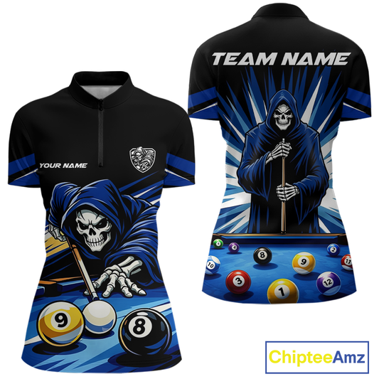Custom Grim Reaper 8 Ball and 9 Ball Billiard Shirts for Women Billiard League Billiard Team Shirts NNT105